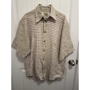 Live Collection Unique Vintage Mens Linen Shirt Purple Sparkle Stripes Size M